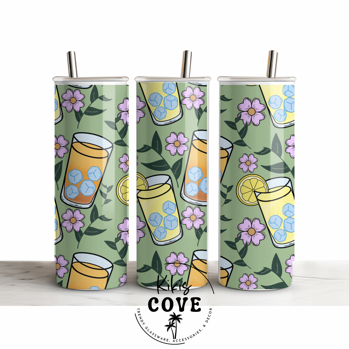 Summer Iced Tea & Lemonade Seamless Pattern – Hand-Drawn Digital Download PNG | Sage Green Background| 300 DPI| 2 Sizes| Instant Download Summer Digital Download | Sublimation PNG | Hand Drawn (300 DPI)