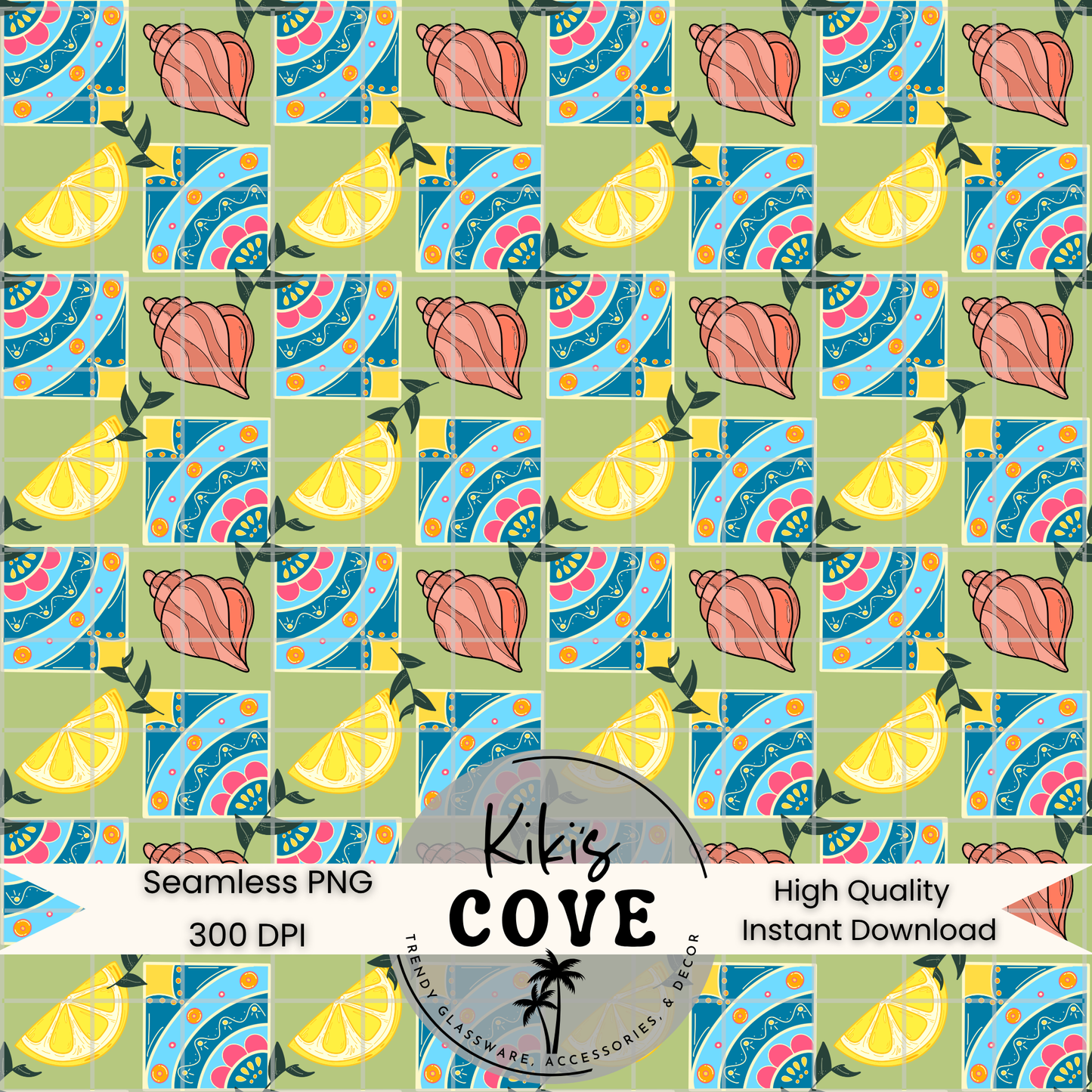 Amalfi Dream β Seamless Mediterranean-Inspired Seamless Pattern β Hand-Drawn Digital Download PNG | Light Green Background| 300 DPI| 2 Sizes| Instant Download Summer Digital Download | Sublimation PNG